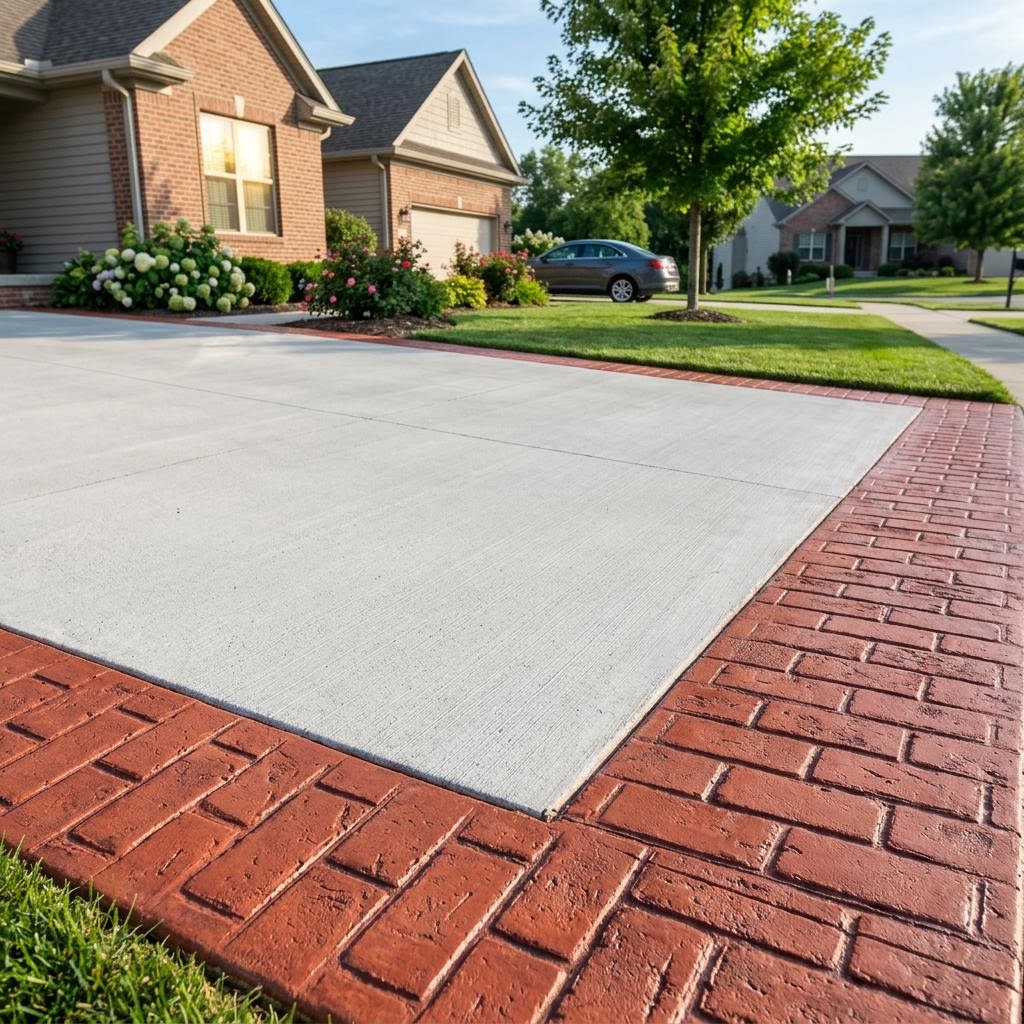 Brick Red — Running Bond Border colored stamped concrete