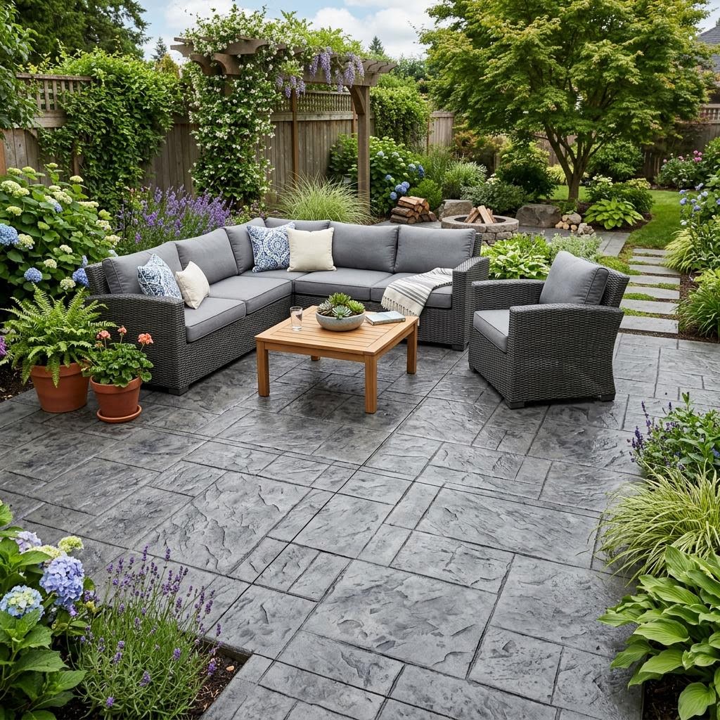 Slate Gray — Seamless Slate Patio colored stamped concrete